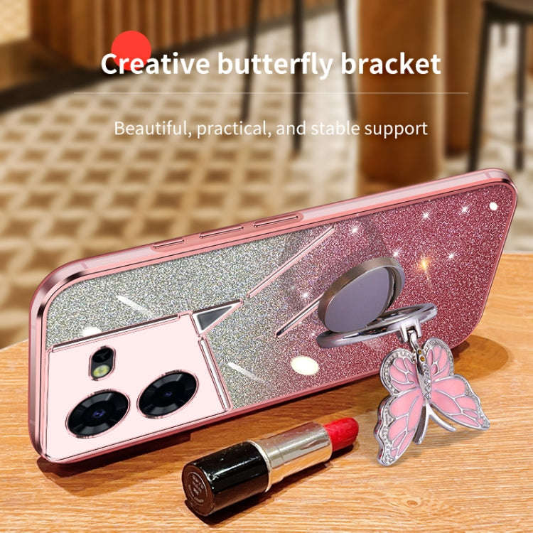 For Tecno Pova 6 Pro Plated Gradient Glitter Butterfly Holder TPU Phone Case(Purple)