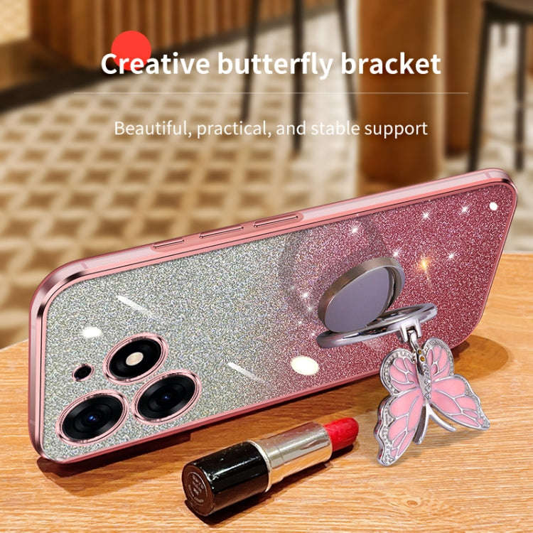 For Tecno Spark 10 Pro Plated Gradient Glitter Butterfly Holder TPU Phone Case(Sierra Blue)