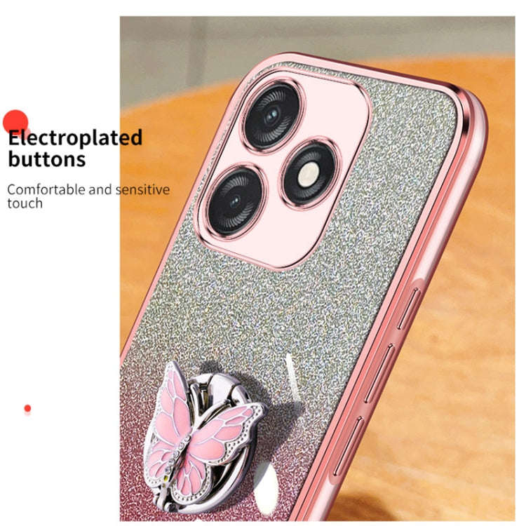 For Tecno Spark 10C Plated Gradient Glitter Butterfly Holder TPU Phone Case(Pink)