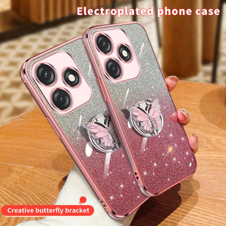 For Tecno Spark 10C Plated Gradient Glitter Butterfly Holder TPU Phone Case(Purple)
