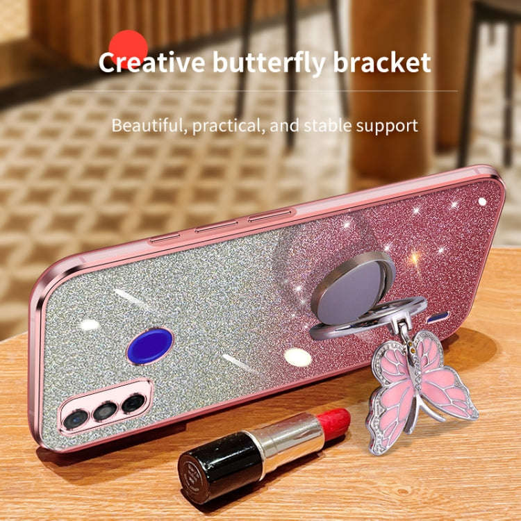 For Tecno Spark Go 2020 Plated Gradient Glitter Butterfly Holder TPU Phone Case(Black)