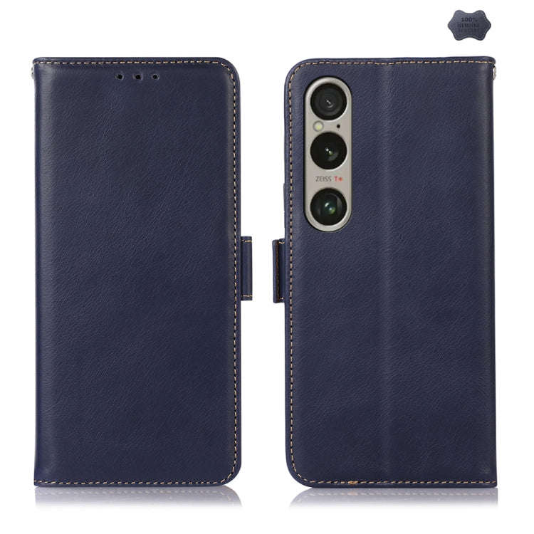 For Sony Xperia 1 VI Magnetic Crazy Horse Texture Genuine Leather RFID Phone Case(Blue)