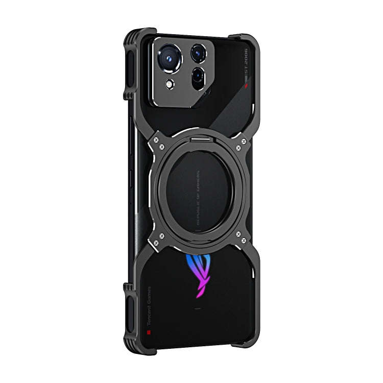 For Asus ROG Phone 8 / 8 Pro Mechanical Arm Borderless MagSafe Holder Metal Phone Case(Black Silver)