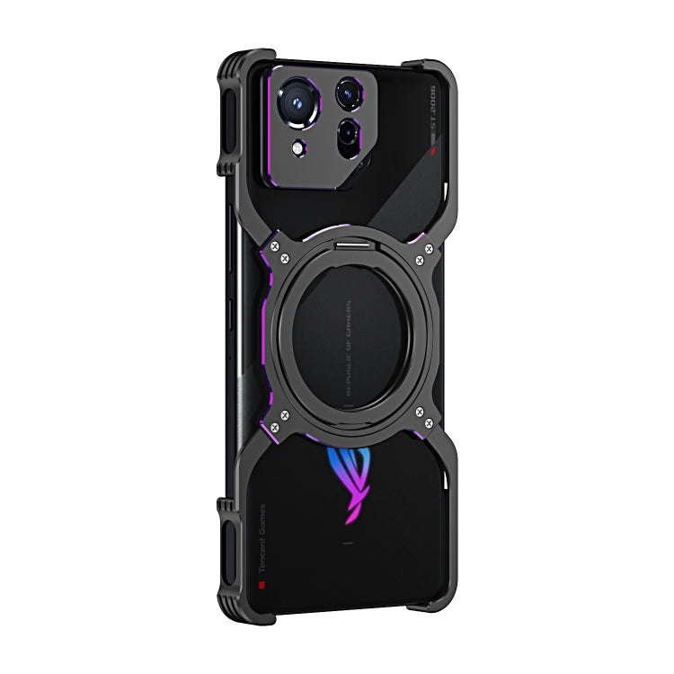 For Asus ROG Phone 8 / 8 Pro Mechanical Arm Borderless MagSafe Holder Metal Phone Case(Black Purple)