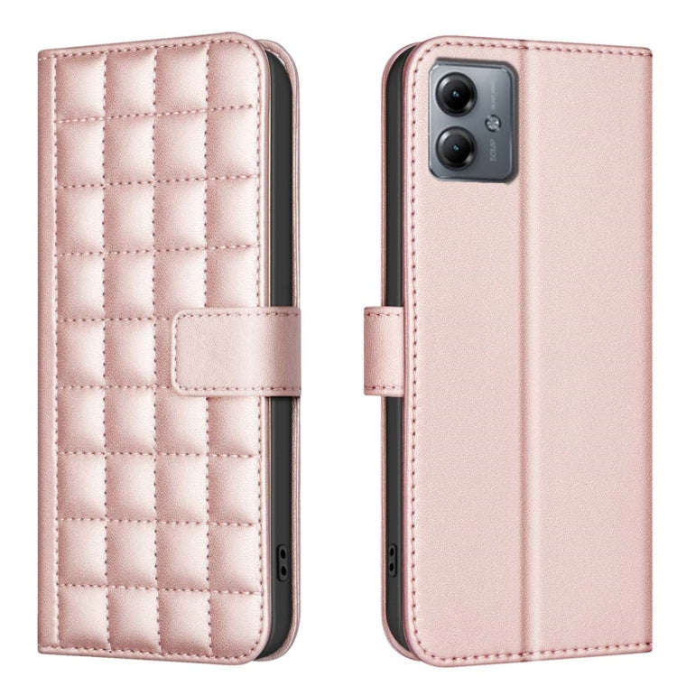 For Motorola Moto G14 4G / G54 5G EU Version Square Texture Leather Phone Case(Rose Gold)