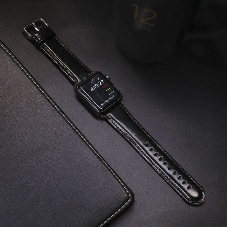 For Apple Watch 5 & 4 44mm / 3 & 2 & 1 42mm Round Tail Retro Crazy Horse Texture Leather Watch Ba...