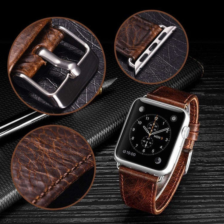 For Apple Watch 5 & 4 44mm / 3 & 2 & 1 42mm Round Tail Retro Crazy Horse Texture Leather Watch Ba...