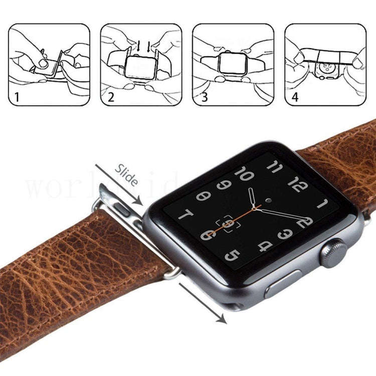 For Apple Watch 5 & 4 44mm / 3 & 2 & 1 42mm Round Tail Retro Crazy Horse Texture Leather Watch Ba...