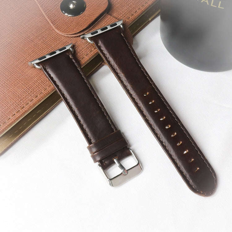For Apple Watch Series 7 41mm / 6 & SE & 5 & 4 40mm / 3 & 2 & 1 38mm Round Tail Retro Crazy Horse...