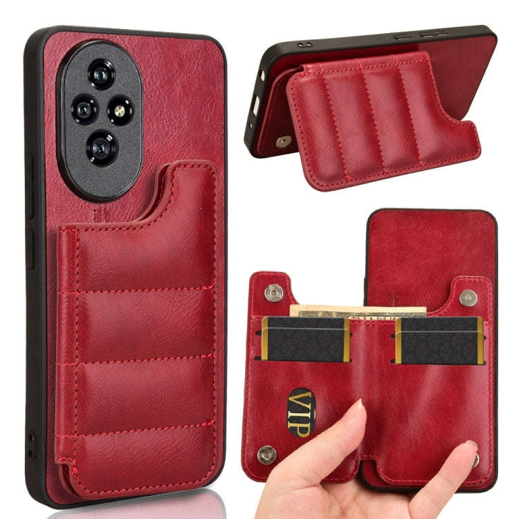 For Honor 200 Pro Cow Pattern Sewing Card Bag Phone Case(Red)
