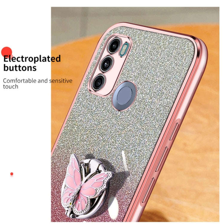 For Motorola Moto G60 Plated Gradient Glitter Butterfly Holder TPU Phone Case(Pink)