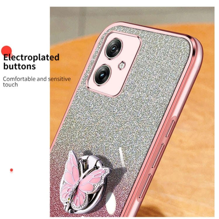 For Motorola Moto G54 Plated Gradient Glitter Butterfly Holder TPU Phone Case(Sierra Blue)