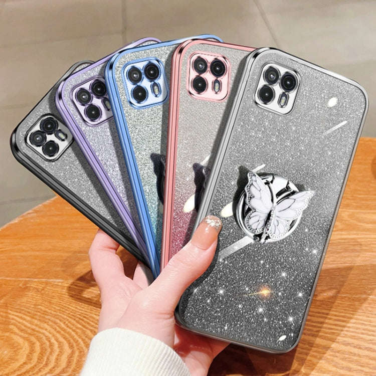 For Motorola Moto G50 5G Plated Gradient Glitter Butterfly Holder TPU Phone Case(Sierra Blue)