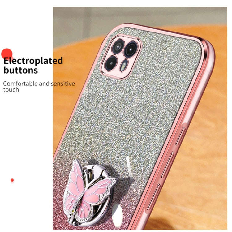 For Motorola Moto G50 5G Plated Gradient Glitter Butterfly Holder TPU Phone Case(Sierra Blue)