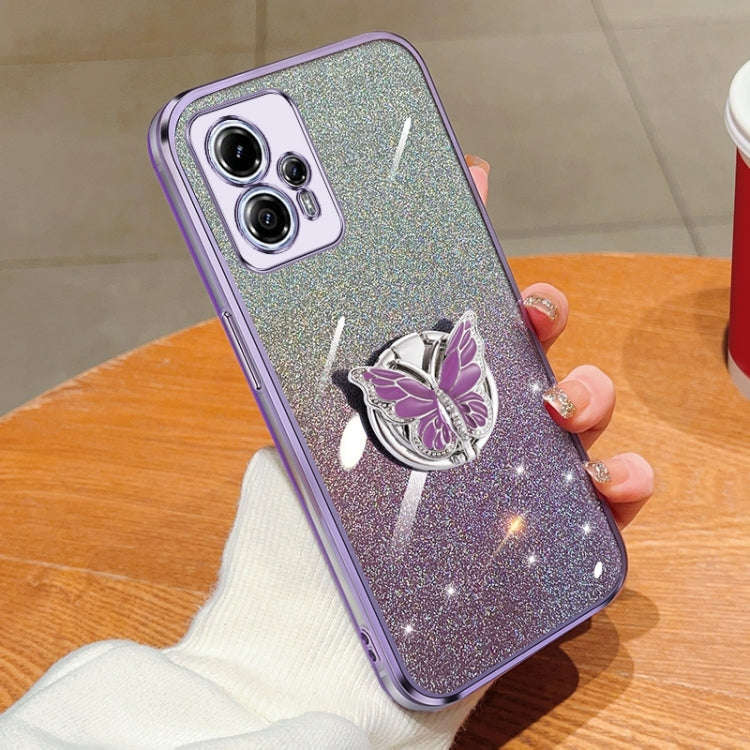 For Motorola Moto G13 / G23 Plated Gradient Glitter Butterfly Holder TPU Phone Case(Purple)