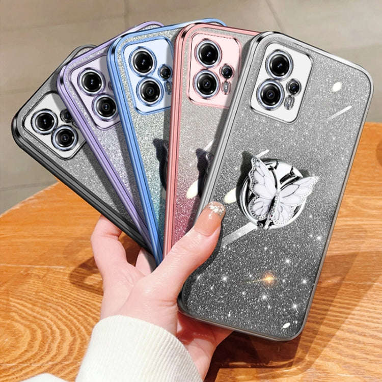 For Motorola Moto G13 / G23 Plated Gradient Glitter Butterfly Holder TPU Phone Case(Sierra Blue)