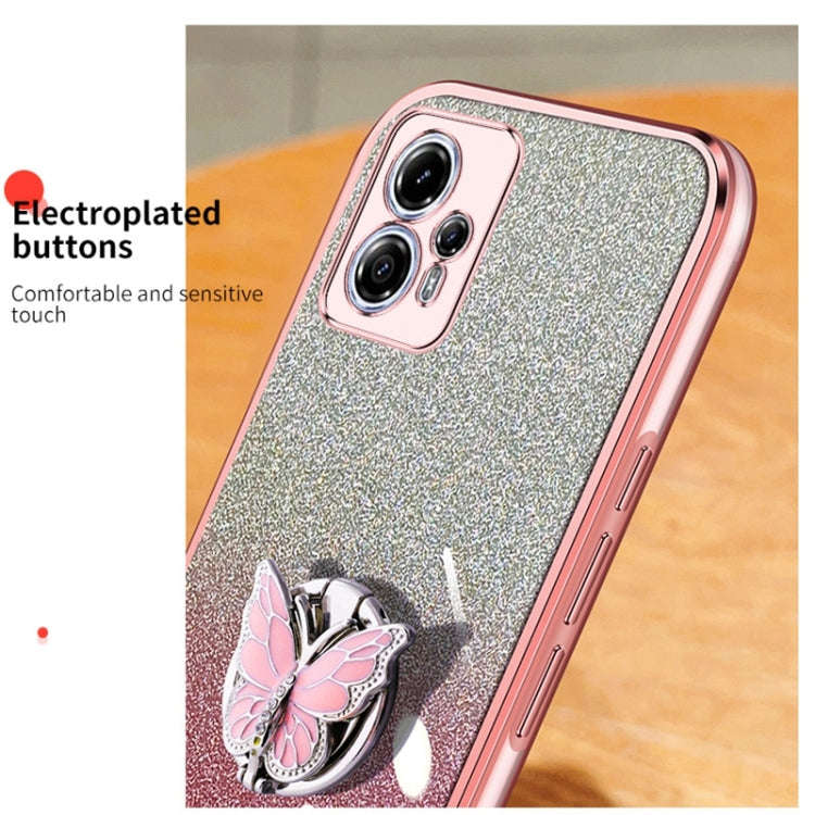 For Motorola Moto G13 / G23 Plated Gradient Glitter Butterfly Holder TPU Phone Case(Sierra Blue)
