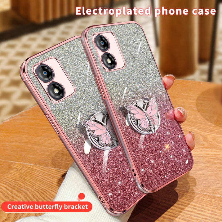 For Motorola Moto E13 Plated Gradient Glitter Butterfly Holder TPU Phone Case(Purple)