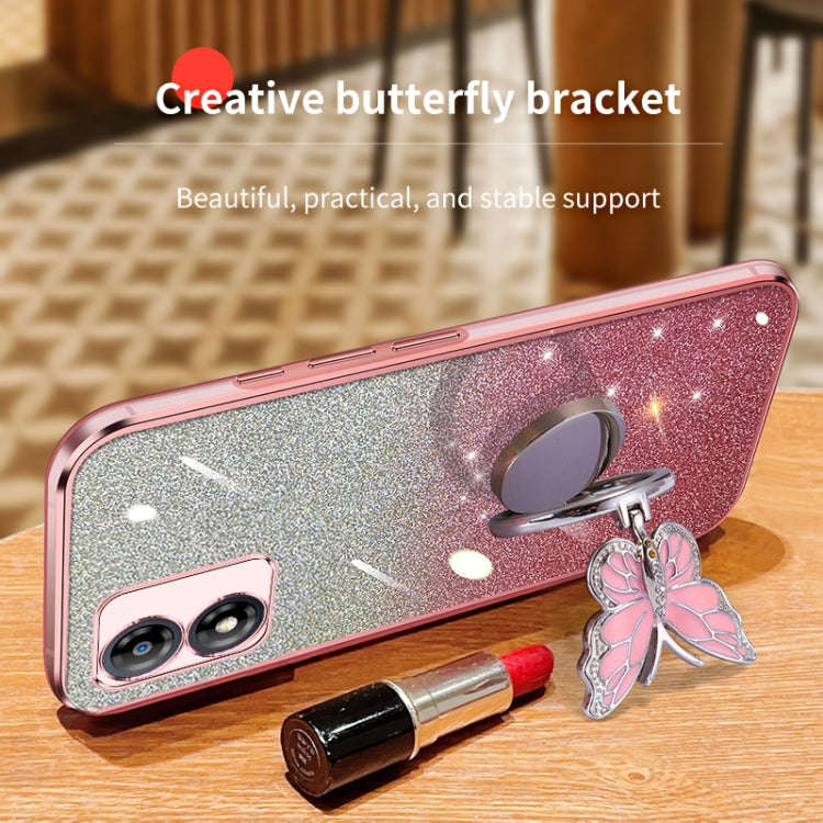 For Motorola Moto E13 Plated Gradient Glitter Butterfly Holder TPU Phone Case(Purple)