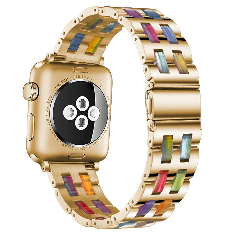 For Apple Watch 5 & 4 44mm / 3 & 2 & 1 42mm Stainless Steel + Resin Watch Band(Iridescent)