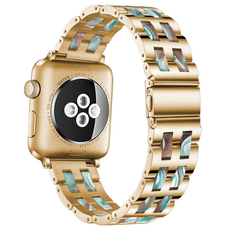 For Apple Watch 5 & 4 44mm / 3 & 2 & 1 42mm Stainless Steel + Resin Watch Band(Emerald Red)
