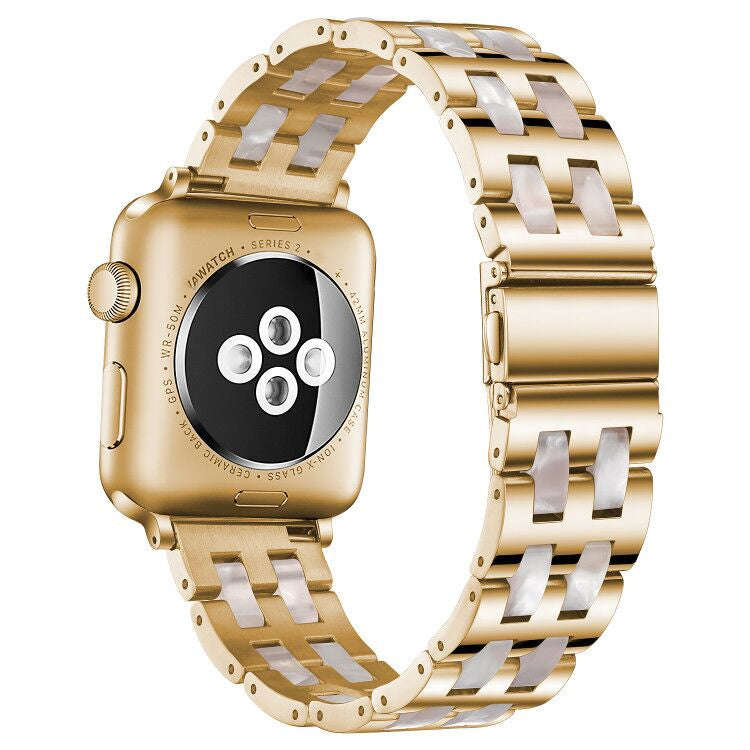For Apple Watch 5 & 4 44mm / 3 & 2 & 1 42mm Stainless Steel + Resin Watch Band(Pink Flower)