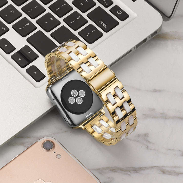 For Apple Watch 5 & 4 44mm / 3 & 2 & 1 42mm Stainless Steel + Resin Watch Band(Pink)