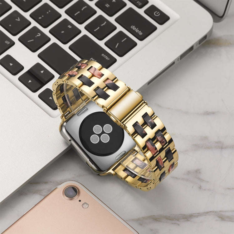 For Apple Watch 5 & 4 44mm / 3 & 2 & 1 42mm Stainless Steel + Resin Watch Band(Black Rose)