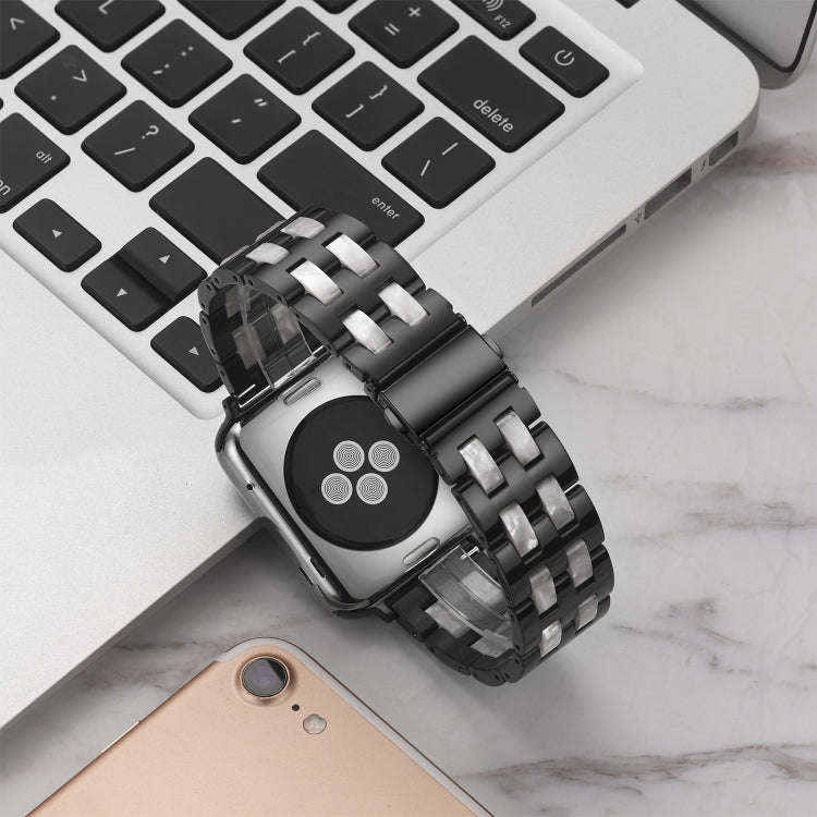 For Apple Watch 5 & 4 44mm / 3 & 2 & 1 42mm Stainless Steel + Resin Watch Band(Black)