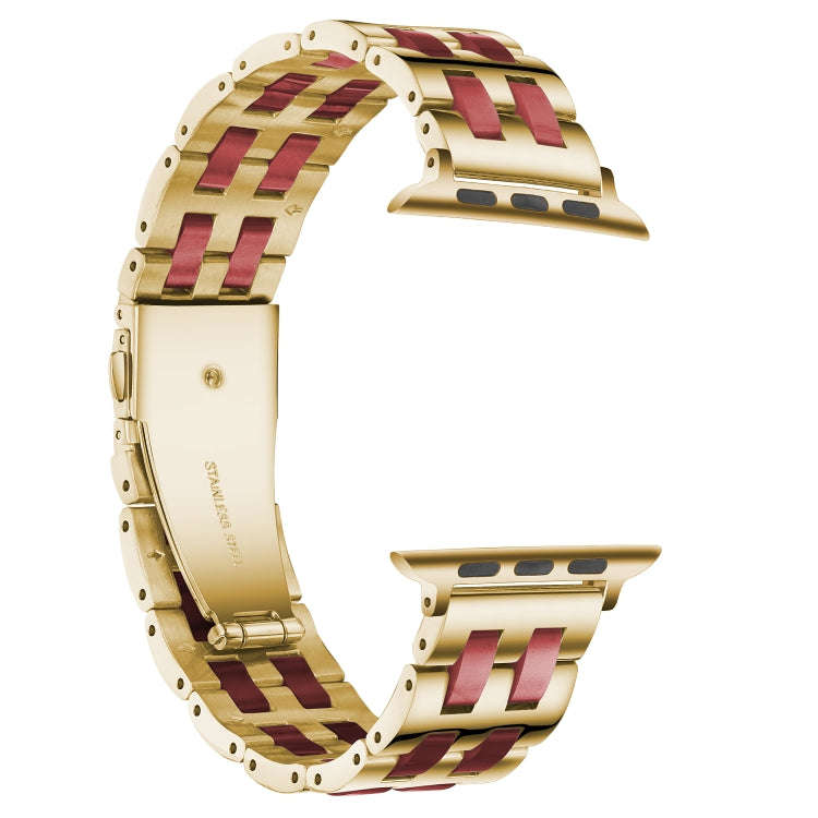 For Apple Watch 5 & 4 44mm / 3 & 2 & 1 42mm Stainless Steel + Resin Watch Band(Wine Red)