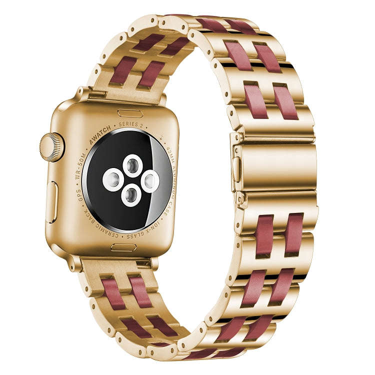 For Apple Watch 5 & 4 44mm / 3 & 2 & 1 42mm Stainless Steel + Resin Watch Band(Wine Red)