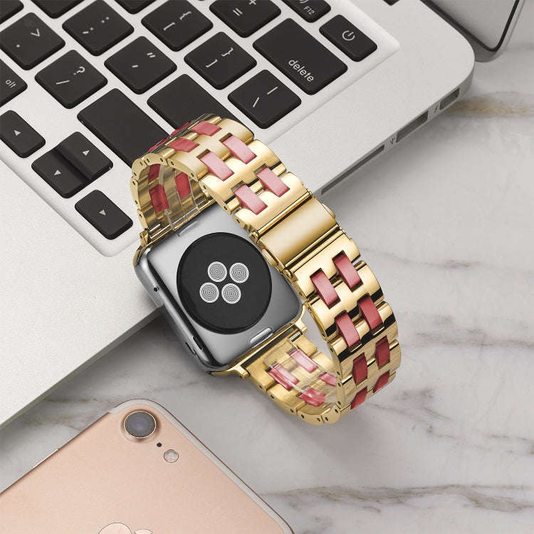 For Apple Watch 5 & 4 44mm / 3 & 2 & 1 42mm Stainless Steel + Resin Watch Band(Wine Red)