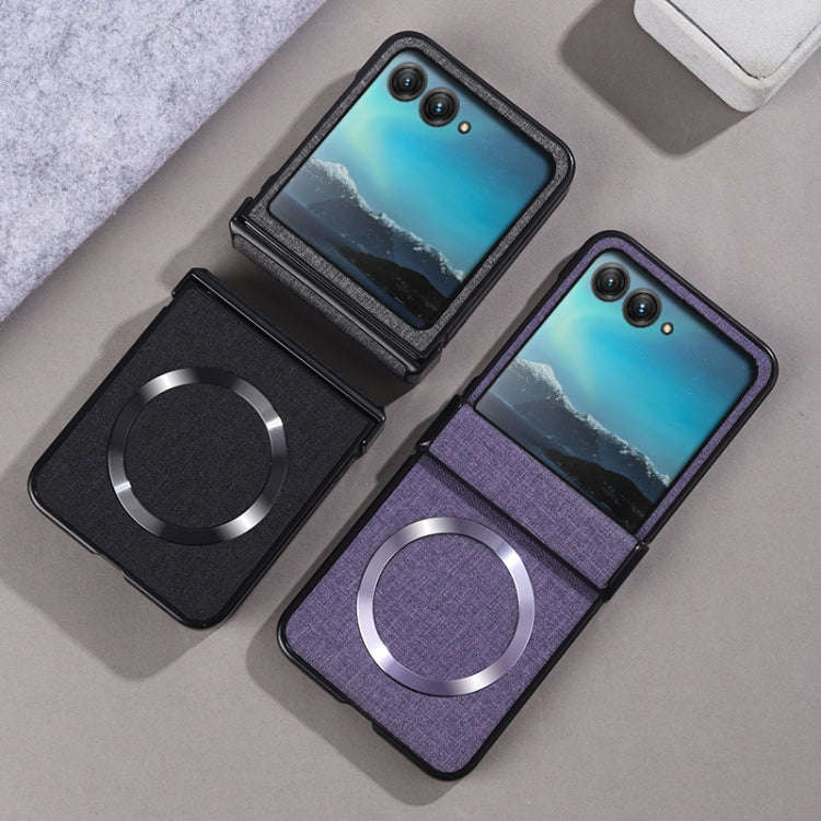 For Motorola Razr 50 Three-stage Folding Magsafe Cloth Texture Phone Case(Purple)