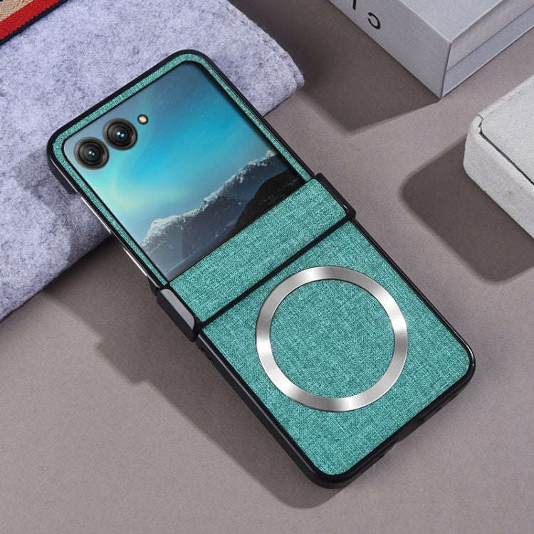 For Motorola Razr 50 Three-stage Folding Magsafe Cloth Texture Phone Case(Light Green)