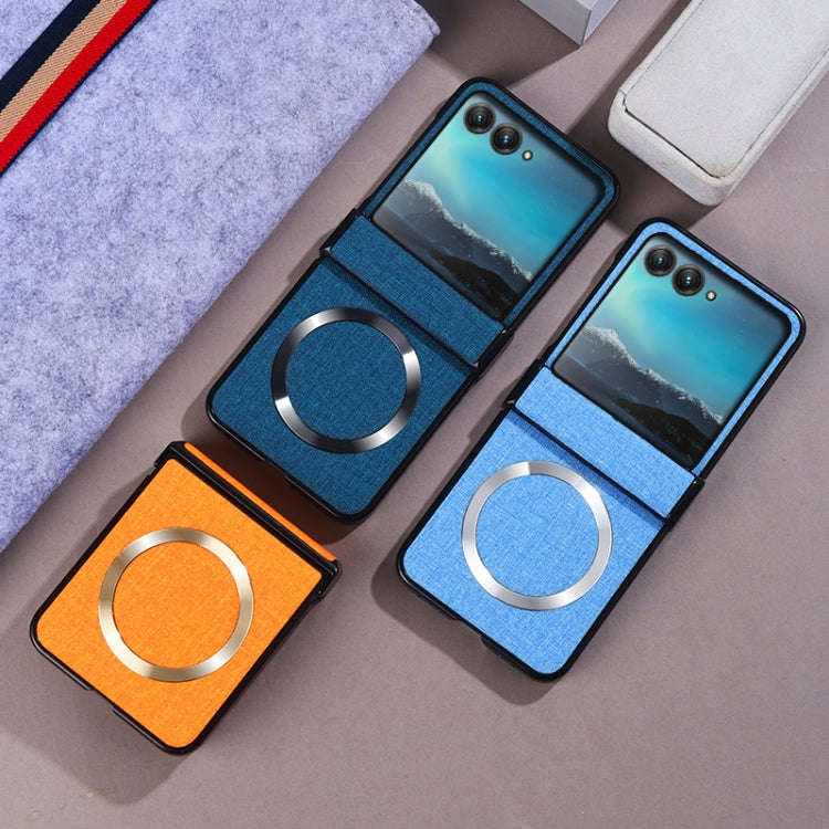For Motorola Razr 50 Three-stage Folding Magsafe Cloth Texture Phone Case(Grey)