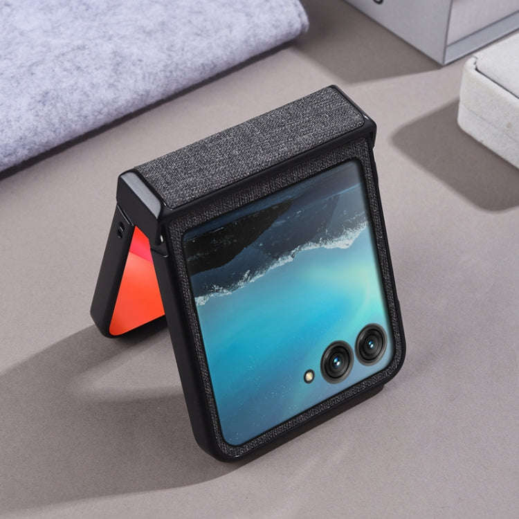 For Motorola Razr 50 Three-stage Folding Magsafe Cloth Texture Phone Case(Grey)