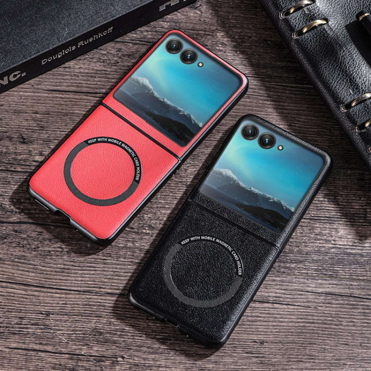 For Motorola Razr 50 Folding PU MagSafe Magnetic Phone Case(Black)