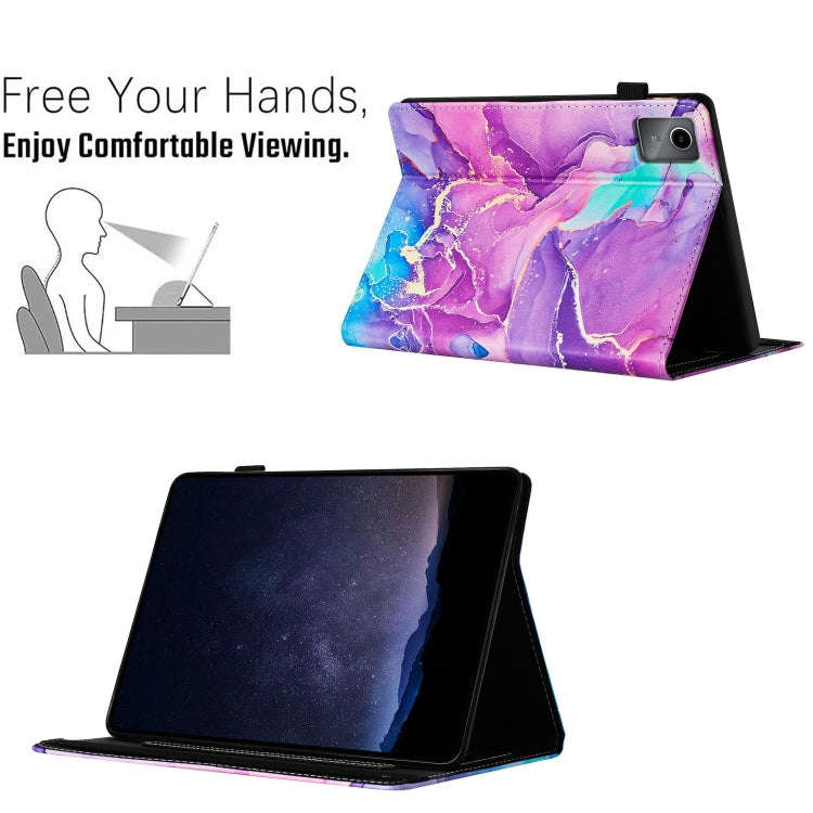 For Lenovo Tab M11/ Xiaoxin Pad 11 2024 Marble Litchi Leather Smart Tablet Case(Purple)