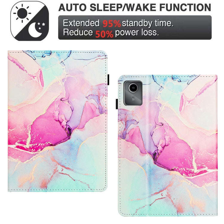 For Lenovo Tab M11/ Xiaoxin Pad 11 2024 Marble Litchi Leather Smart Tablet Case(Pink)