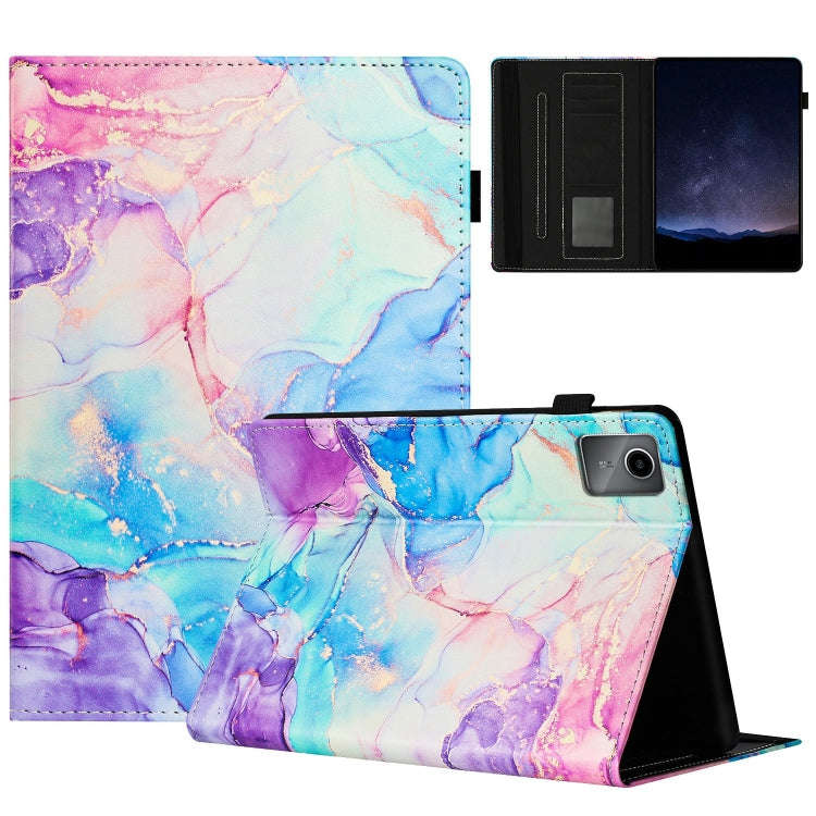 For Lenovo Tab M11/ Xiaoxin Pad 11 2024 Marble Litchi Leather Smart Tablet Case(Purple Blue)