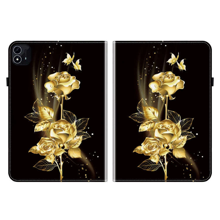 For itel Pad One 10.1 Crystal Texture Painted Leather Smart Tablet Case(Gold Butterfly Rose)