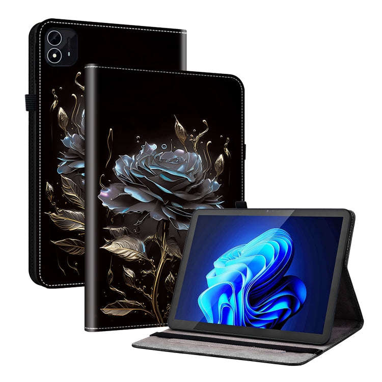 For itel Pad One 10.1 Crystal Texture Painted Leather Smart Tablet Case(Black Rose)