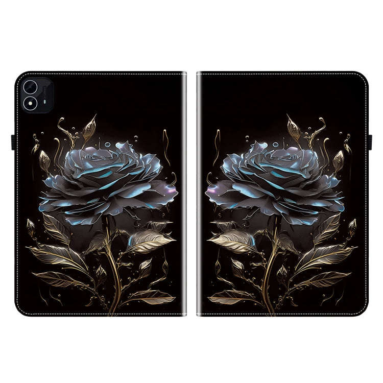 For itel Pad One 10.1 Crystal Texture Painted Leather Smart Tablet Case(Black Rose)