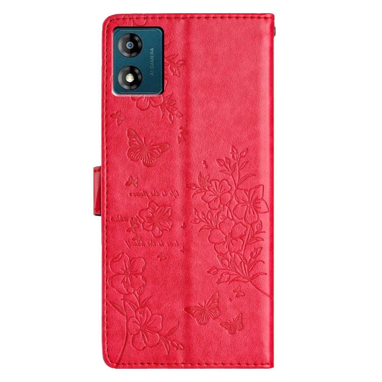 For Motorola Moto E13 Butterflies and Flowers Leather Phone Case(Red)
