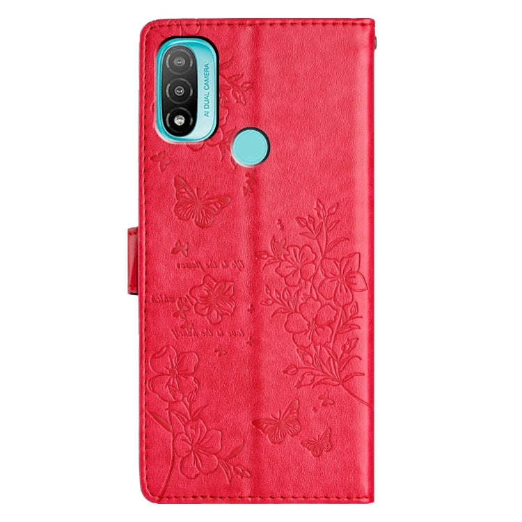 For Motorola Moto E20 / E30 Butterflies and Flowers Leather Phone Case(Red)