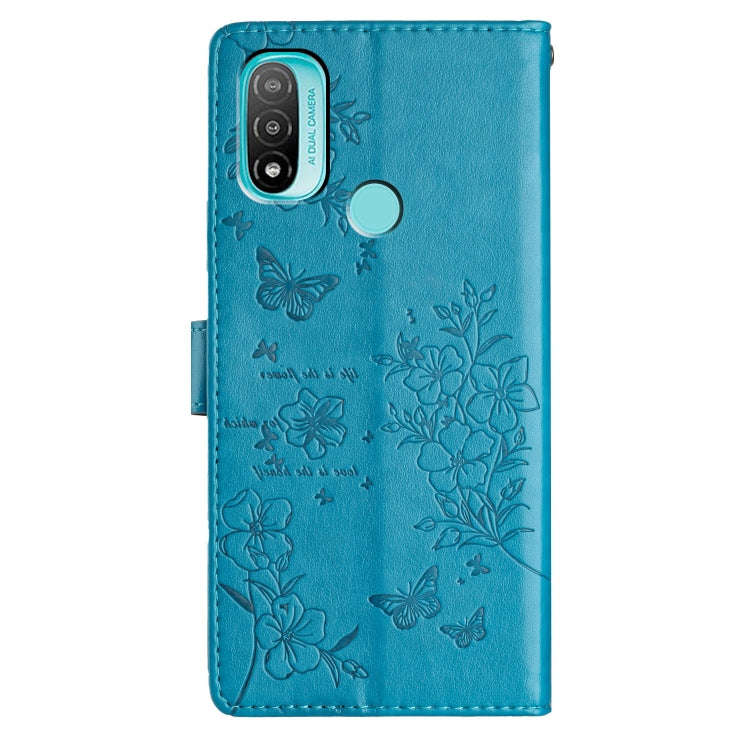 For Motorola Moto E20 / E30 Butterflies and Flowers Leather Phone Case(Blue)