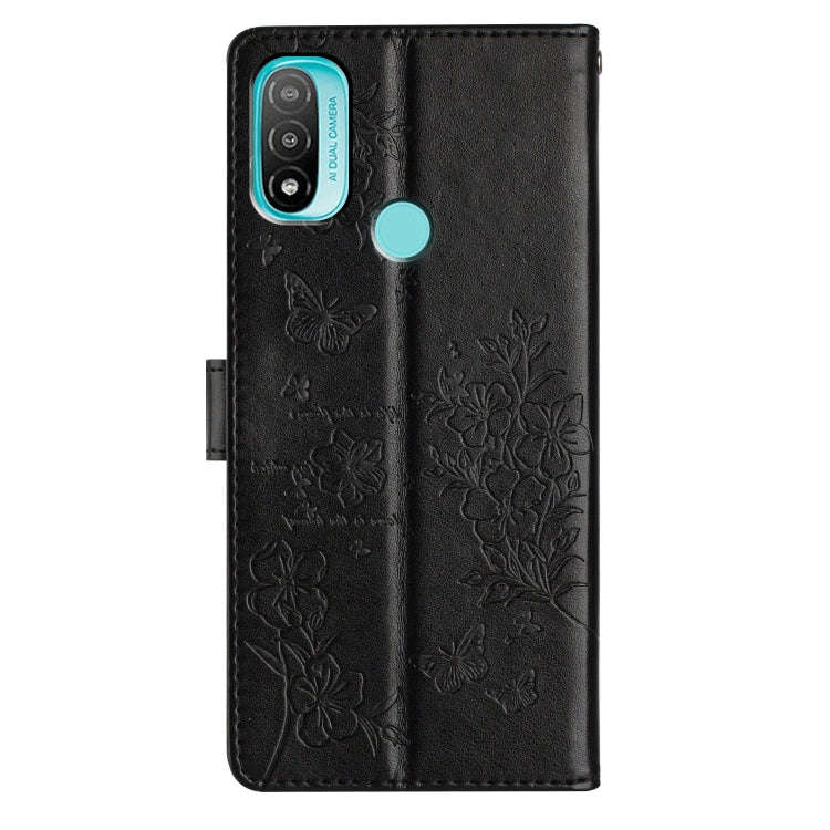 For Motorola Moto E40 Butterflies and Flowers Leather Phone Case(Black)