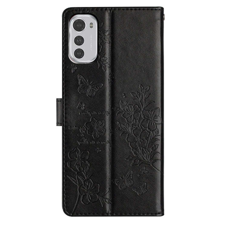 For Motorola Moto E32 Butterflies and Flowers Leather Phone Case(Black)