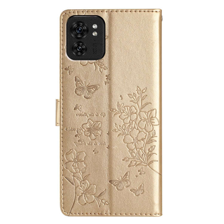 For Motorola Edge 40 Butterflies and Flowers Leather Phone Case(Gold)