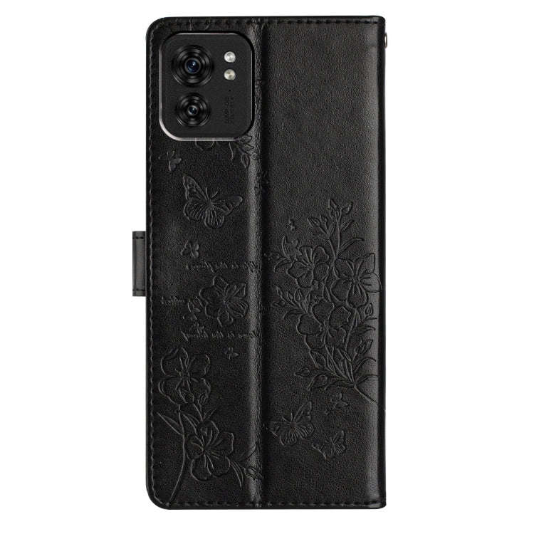 For Motorola Edge 40 Butterflies and Flowers Leather Phone Case(Black)